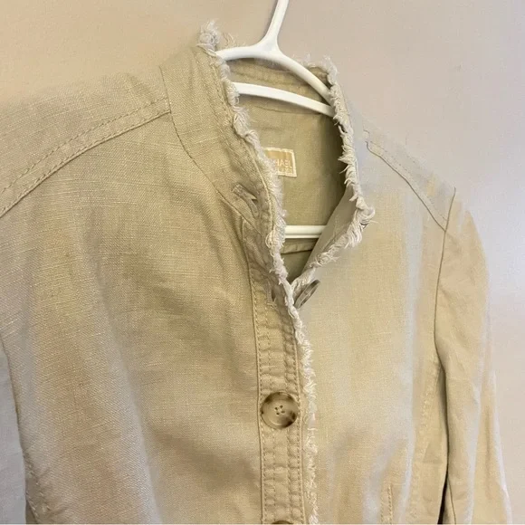 Michael Kors Light Tan Linen Utility Jacket Pleated Ruffle Back – Size 2P  EUC - Picture 5 of 15